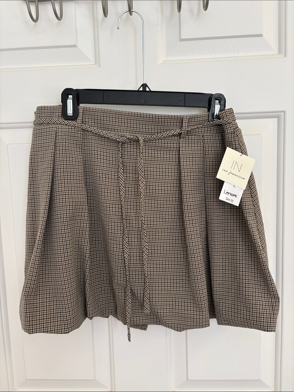 I.N. San Francisco Brown Plaid Skater Skirt with Front Tie
